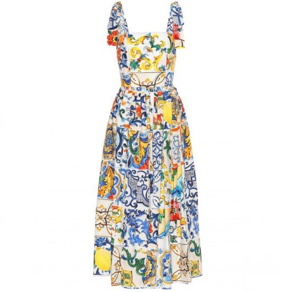 DOLCE Italian Majolica Tie Strap Maxi Sundress Painted Tile Print • Style of D&G - Picture 8 of 15